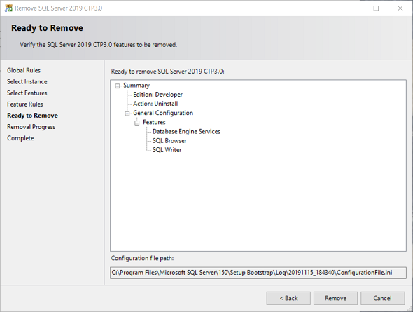 review before removing SQL Server 2019 CTP