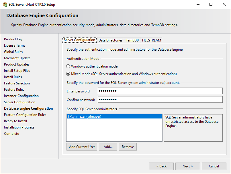 SQL Server Authentication Mode configuration