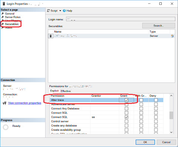 grant Alter trace permission using SQL Server Management Studio