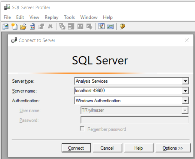 connect Power BI using SQL Server Profiler tool