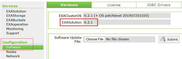 check Exasol database version on EXASolution GUI