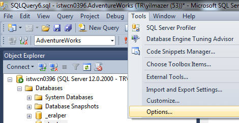 customize SQL Server Management Studio options
