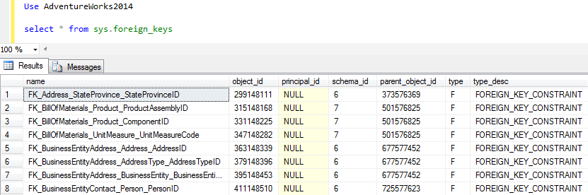 sys.foreign_keys SQL Server system catalog view for foreign key constraints