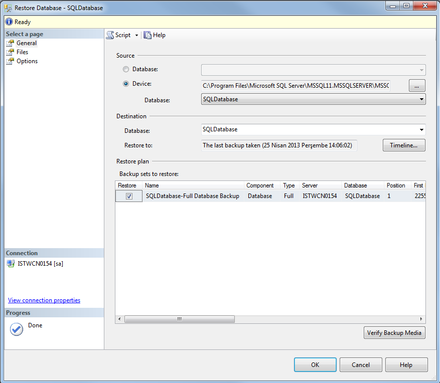 restore SQL Server database from backup file on new SQL Server 2012 instance