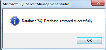 SQL Server database restore from backup file completed successfully