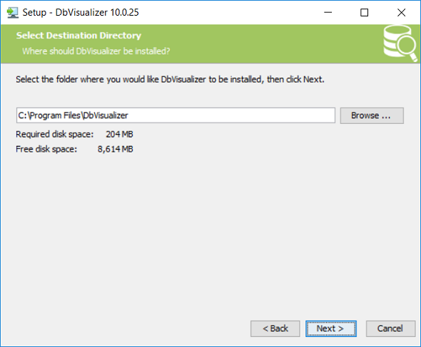 select DbVisualizer installation folder