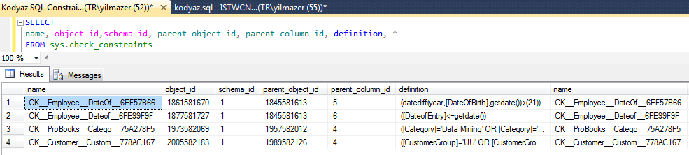 SQL Server check constraints system view sys.check_constraints