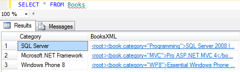 SQL XML Select query with sample XML data