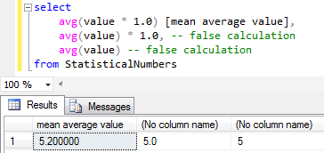 calculate mean value in SQL Server