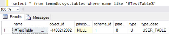 temporary table in tempdb database sys.tables on SQL Server