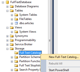 create full-text catalog in SQL Server 2014 using SSMS