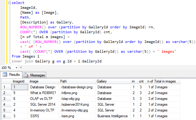 SQL COUNT() and ROW_NUMBER() Function with PARTITION BY for 1 of n Items