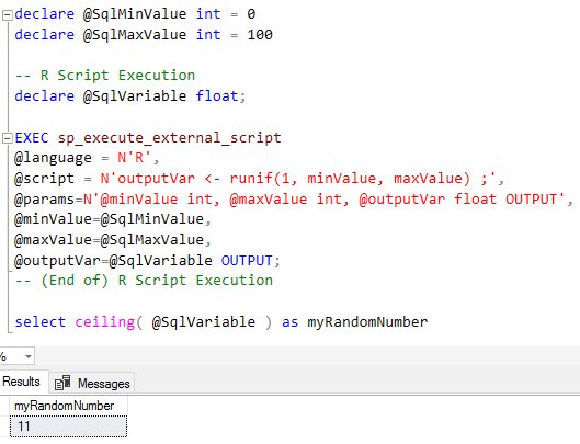 pass input parameter and read output parameter from R Script on SQL Server