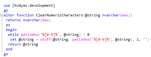 SQL function to clear numeric characters from a string