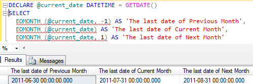 SQL EOMonth() datetime function for end of month calculation