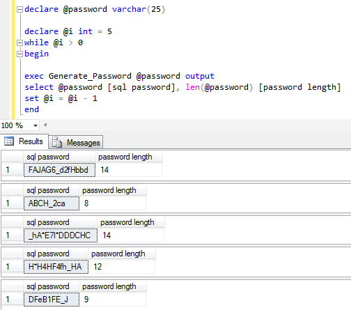 create password in SQL using password generator code
