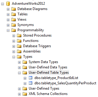 user-defined table types in SQL Server Management Studio