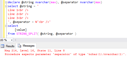 SQL String_Split() function separator