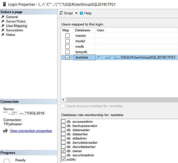 SQL Server login properties of SQLRUserGroup