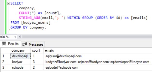 string concatenation function and other SQL aggregation functions