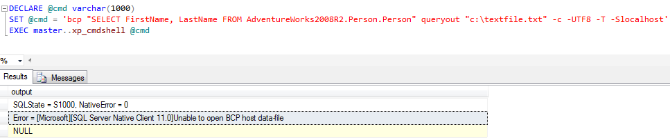 Error = [Microsoft][SQL Server Native Client 11.0]Unable to open BCP host data-file