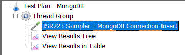 JMeter test plan structure for MongoDB database connection
