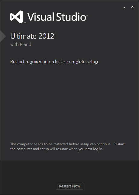 restart Windows 7 during Visual Studio 2012 Ultimate