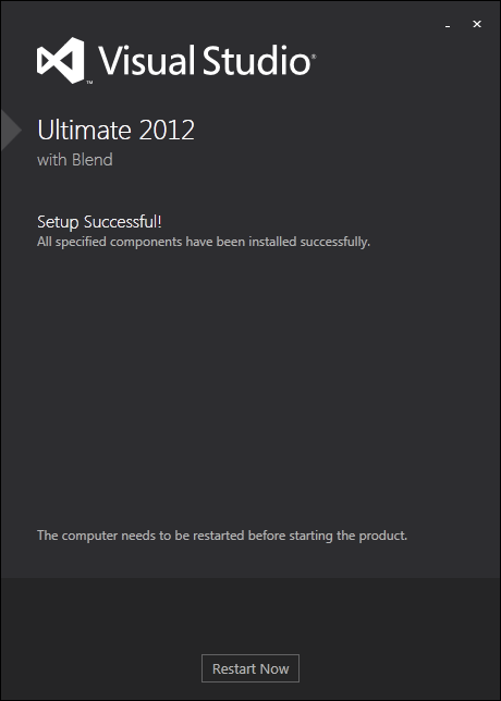Visual Studio installation is completed successfully