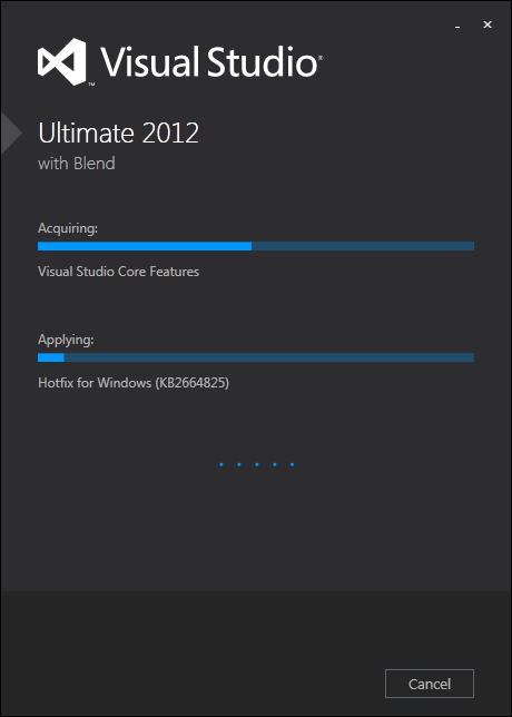 Visual Studio 2012 Ultimate installation begins
