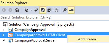add screen for OData entities in Visual Studio LightSwitch project