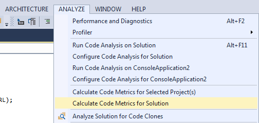 calculate code metrics in Visual Studio 2013