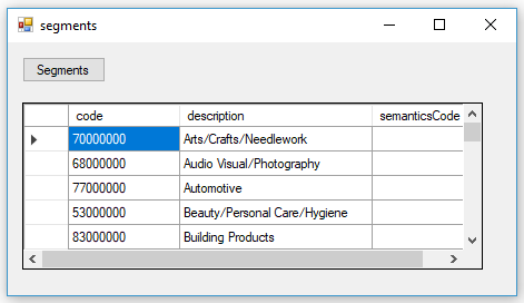 consume product taxonomy API and parse in SQL Server for segments data