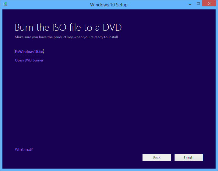 burn Windows 10 installation iso image to DVD