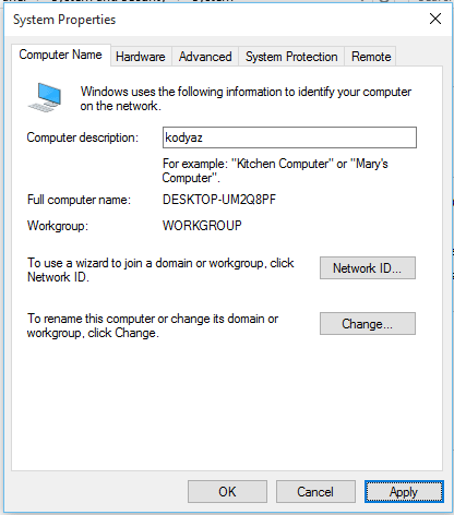 change Windows 10 computer description