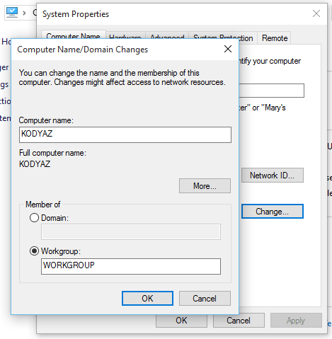 change computer name on Windows 10