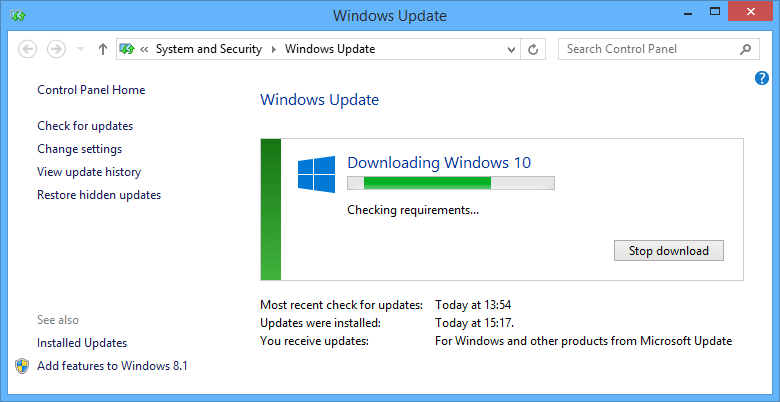 checking requirements for Windows 10 installation