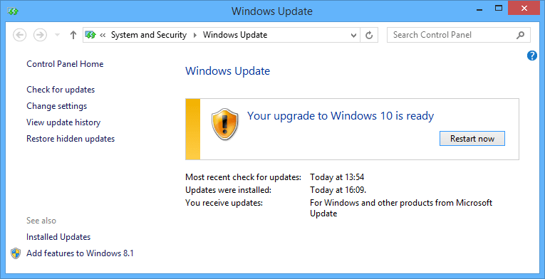 restart for Windows 10 upgrade
