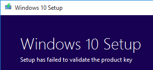 Setup has failed to validate the product key