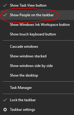 Configure Windows 10 Taksbar to unpin People app icon