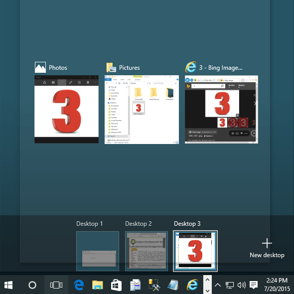desktop applications in thumbnail view on Windows 10 Task View