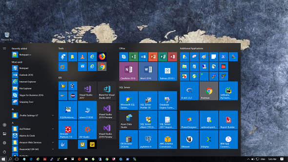 Windows 10 screen with Start Menu