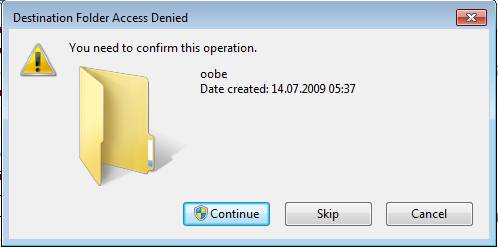 destination access denied for Windows 7 oobe folder