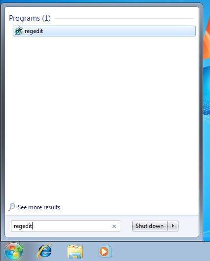 open Windows 7 regedit registry editor