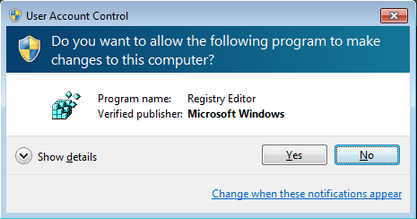 Windows 7 User Account Control UAC screen