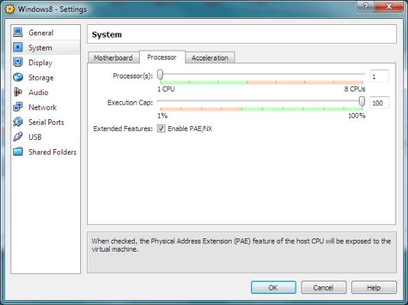 virtual machine processor settings for PAE/NX virtual machine processor settings for PAE/NX