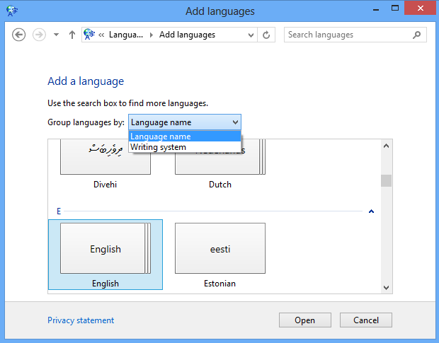 how to change Windows 8 language