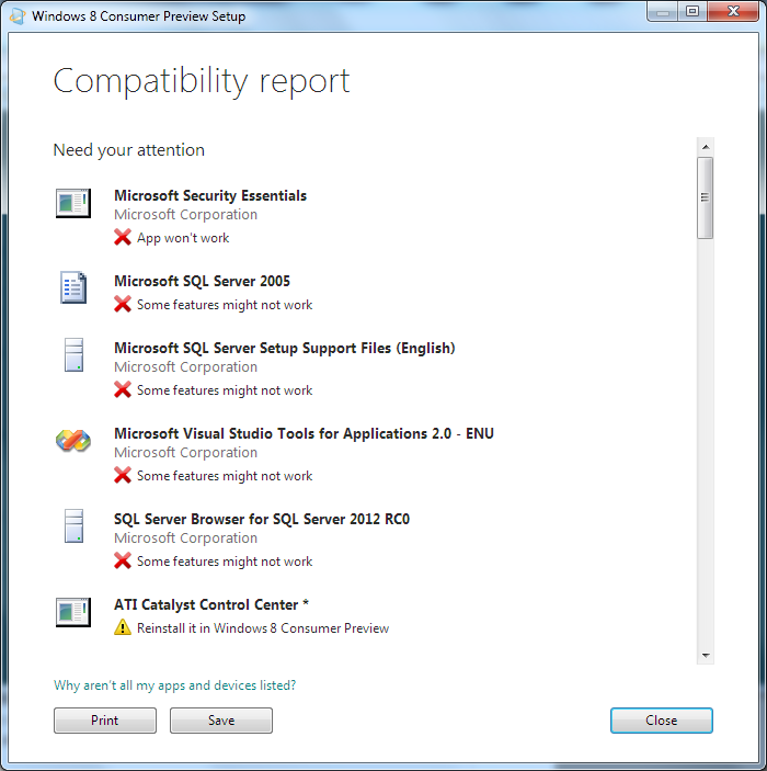 Windows Installation Compatibility Advisor Report