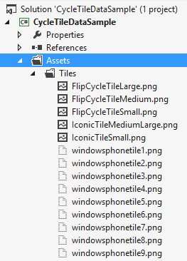 Windows Phone app project tiles folder