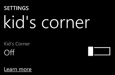enable Kid's Corner on Windows Phone 8 using Setings app