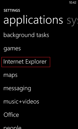 Windows Phone Internet Explorer Settings